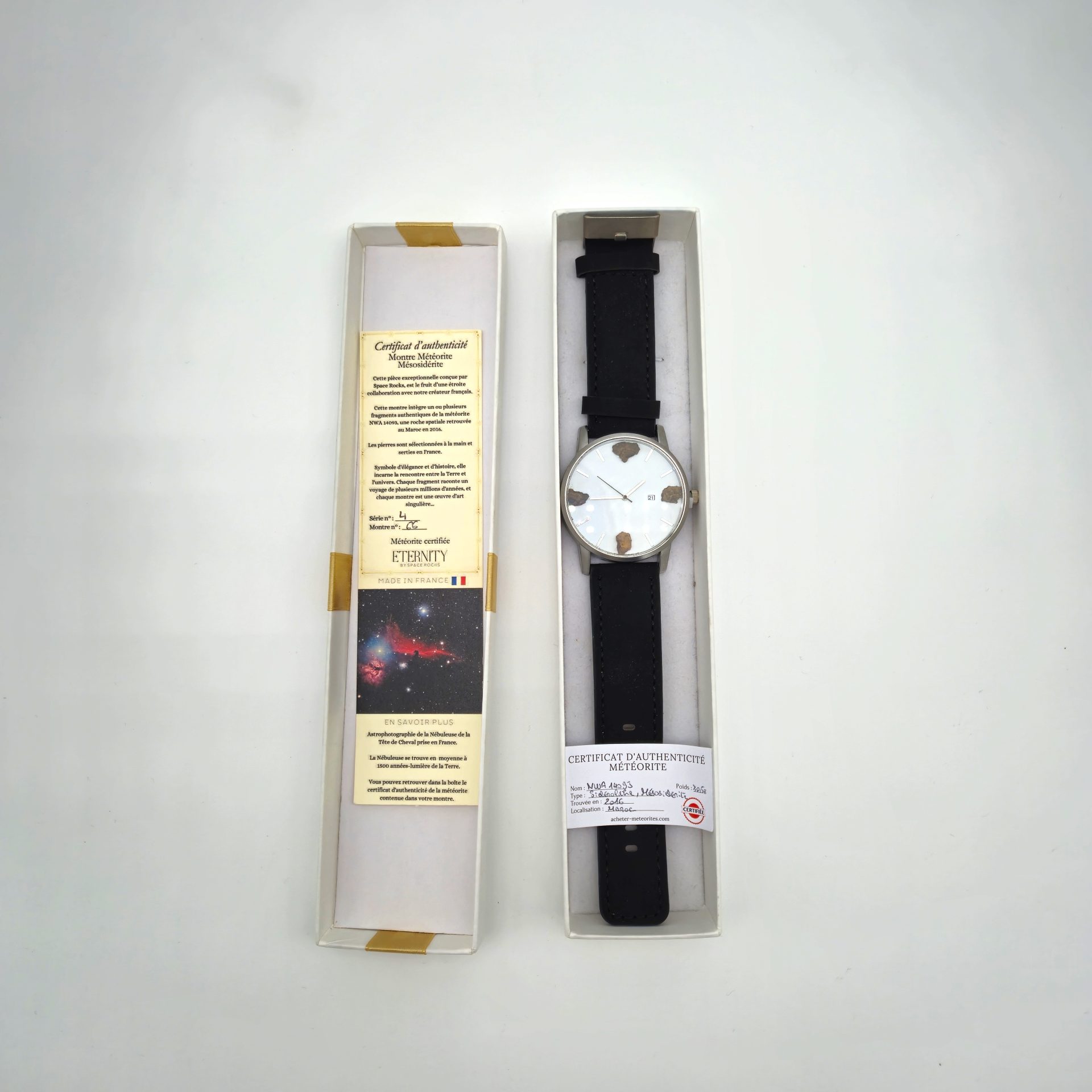 Meteorit Nwa 14093 Uhr schwarzes Leder mit weißem Zifferblatt (3)